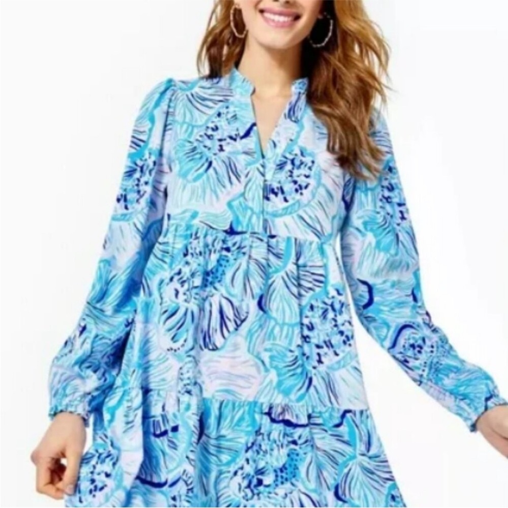 Lilly Pulitzer Winona Stretch Dress M Bermuda Blue Fishful Thinking